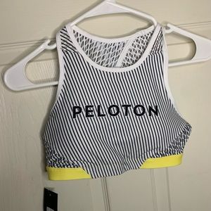 Peloton sports bra white & black stripes w yellow